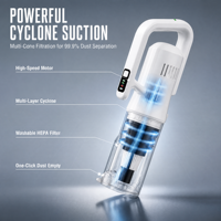Aspirateur à main sans fil portable amélioré, rechargeable par USB-C, avec 4 buses, pour le nettoyage de l'intérieur et des sièges de voiture