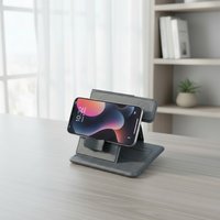 Pengisi Daya Nirkabel Cepat 15W yang Dapat Dilipat, Dudukan Ponsel Kulit PU, Aksesori Ponsel Desktop untuk iPhone & Android Pabrik