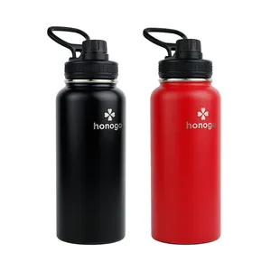 Botol Air Insulasi Termoflask Hydro, Termos Stainless Steel Leher Lebar 18Oz 32Oz Hitam dengan Tutup Fleksibel