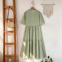 Robe longue décontractée à manches courtes pour femmes, grande taille, à carreaux vert et blanc, idéale pour le quotidien, les trajets, les vacances et les rendez-vous