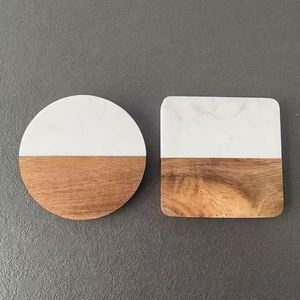 2025 Hot Sale <b>Custom</b> Wedding Gifts Stone Coaster Marble Acacia Wooden Coaster for Drinks <b>Cup</b> Holders Marble Coaster - Product Image 5