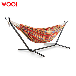 Hamac double en coton Woqi, capacité 250 lb, structure en acier portable, design rayé tropical, avec sac de transport - Product Image 2