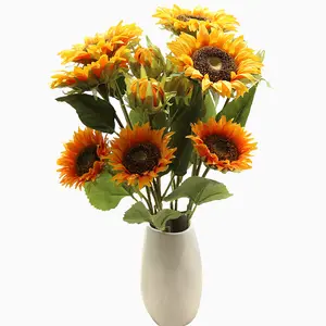 87Cm Goedkope Prijs Uniek Ontwerp 3 Hoofden Zonnebloemen Voor Huisdecoratie Bruiloft Bloemen Herfst Bloemen Ontwerpen