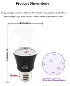Ampoule LED UV ultraviolette à lumière violette 395nm Noir <span class=keywords><strong>E27</strong></span> <span class=keywords><strong>E26</strong></span> 9.5W A19 A21 15W Halloween Atmosphère fluorescente hantée Violet - Product Image 5