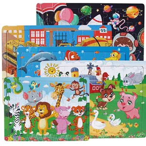 Factory Direct Sales 40-60 Pieces Wooden Puzzle Early Child Education Cartoon Animal Jigsaw Puzzle Toy