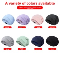 Bonnet de nuit double couche réglable en satin rayé effet soie pour soin capillaire et maquillage