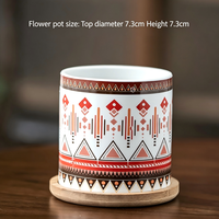 Pot de fleurs en céramique géométrique ethnique bohème, motif tribal décoratif, pot de fleurs de bureau pour la décoration intérieure du rebord de fenêtre