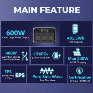 Generador de energía solar Sorein 500Wh LiFePO4 Batería 600W 1KW 2KW Entrada de CA Controlador MPPT Estación de energía portátil - Product Image 3