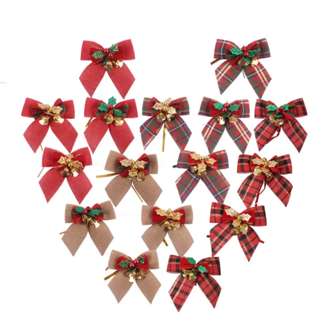 2023 Arcos Bowknots Natal Com Sinos De Ferro Da Árvore de Natal Decorações da Festa de Gravata DIY Gift Bow Artesanato Mini