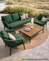 Ensemble de table à manger en teck d'extérieur, fauteuils en bois massif, coussins bleu marine, hôtels, resorts, restaurants, meubles de jardin, patio, durables