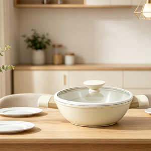 Off White Double Handled <b>Soup</b> <b>Pot</b> With Lid Non Stick For Stove Cooking - Product Image 2