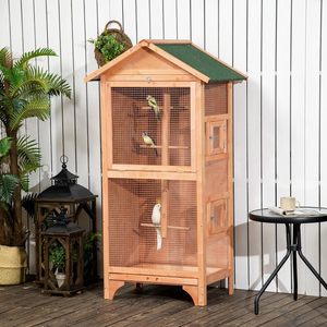 Orange Wooden Outdoor <strong>Bird</strong> <strong>Cage</strong>: Large <strong>Cage</strong> For Finches, Parakeet With 4 Perches &amp; Removable Bottom Tray - Product Image 1