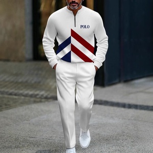 Nouvel Ensemble <span class=keywords><strong>Pantalon</strong></span> Décontracté pour <span class=keywords><strong>Homme</strong></span> à Manches Longues, Demi-Ouverture à Patte de Boutonnage, Pull Imprimé à Fermeture Éclair - Product Image 3