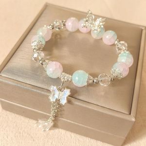 Korean Pink Crystal <b>Flowers</b> Butterfly Pendant Beaded Bracelet for Women <b>Sweet</b> Beads Chain Bracelets Girlfriend Jewelry Gifts - Product Image 4