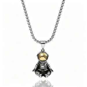yunnique Astronaut Meditation Fun <b>Titanium</b> Steel Pendant Cartoon Geometric Unisex Necklace Gift Stainless Steel JD215 - Product Image 4