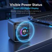 Cargador Rápido GaN PD de 45W con Enchufe Fijo para la UE, Pantalla Digital, Cargador de Pared USB-C Único, Mini Cargador Portátil para Teléfono y Laptop