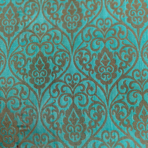 Tissu brocart métallique turquoise avec motif damassé en relief, jacquard tissé, textile de maison, poids moyen - Product Image 1