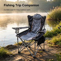 Chaise de camping pliable rembourrée avec accoudoirs, porte-gobelet, poche latérale, sangle réglable, dossier haut, portable pour l'extérieur et la plage