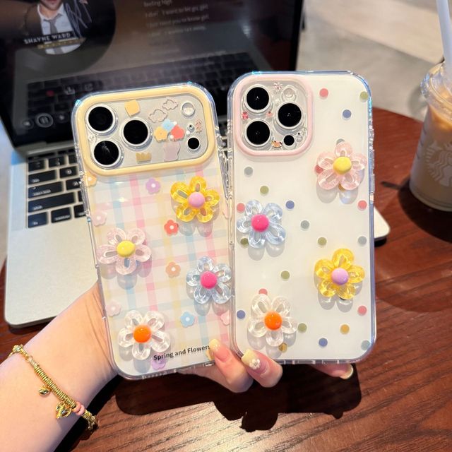 Rainbow 3D Flower Girls Mobile Phone case for iPhone 17 16 15 14 13 Pro Max Garden Gradient IMD Stripes DIY Resin back Cover ins