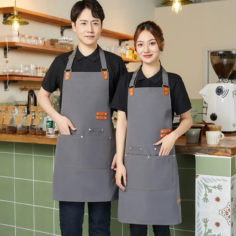 Custom Canvas Unisex Adjustable Aprons For kitchen Chef Waiter Waitress bartenders Work Uniform