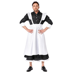 Abito Lungo <span class=keywords><strong>da</strong></span> Cameriera Bianco e Nero XJ per Eventi Annuali, Costumi Divertenti per Spettacoli di Uomini, Ragazzi e Ragazze - Product Image 4