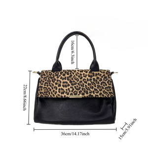 Bolso tote estilo retro con estampado de leopardo y patchwork, de gran capacidad, de cuero, para mujer, bolso de hombro, informal, para uso diario, bandolera. - Product Image 4