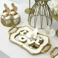 Set Nampan Display Kaca Mewah Logam Emas, Dudukan Kue Buah, Makanan Penutup Pernikahan