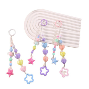 Chaîne de téléphone en perles acryliques colorées en forme de cœur et d'étoile, <span class=keywords><strong>pendentif</strong></span> de sac tendance <span class=keywords><strong>pour</strong></span> téléphone <span class=keywords><strong>portable</strong></span>, sac à main, sac à dos, breloque de téléphone étoile bleue - Product Image 1