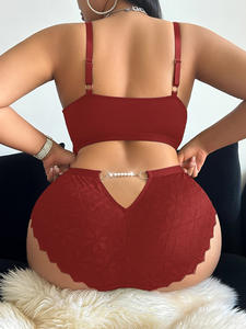 Sexy Übergrößen-Dessous Spitzen-Patchwork BH und Shorts Zweiteiliges Set Übergrößen-Lingerie - Product Image 2