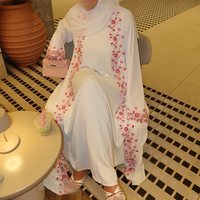 Abaya de luxe Hafizah à pois avec bordure en dentelle, kimono de Dubaï, cardigan, robe longue modeste pour femmes musulmanes, ensemble hijab, vêtements