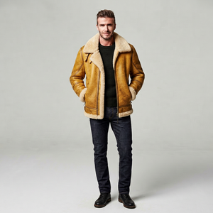 <b>Men</b> Winter Shearling <b>Jacket</b> Warm <b>Fur</b> Collar Long Sleeve Casual Zip <b>Jacket</b> Premium Outerwear Custom Made - Product Image 1