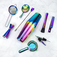 Kit de Mixologie 11 Pièces Iridescent avec Logo Personnalisé OEM, en Acier Inoxydable 304, comprenant Shaker à Cocktails, Jigger, Passoire, Cuillère de Bar et Muddler