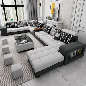 Modern 7-Piece U-Shaped Sectional Sofa Bed Set Leather Fabric Velvet Wood Material Home Living Room Furniture by Manufacturers
