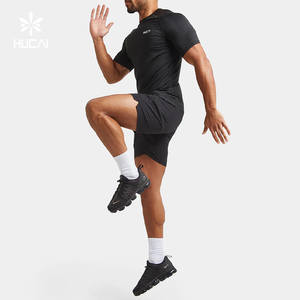 HUCAI Maglietta da Allenamento Personalizzata OEM in Nylon Spandex Leggera Aderente da <span class=keywords><strong>Uomo</strong></span> per <span class=keywords><strong>Palestra</strong></span> - Product Image 2