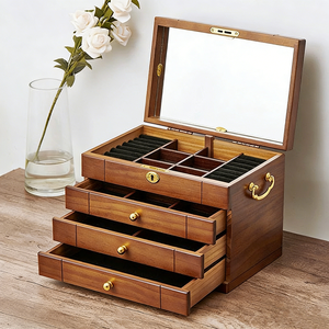 Boîte à bijoux avec serrure, grande capacité, multifonctionnelle, boîte de rangement pour accessoires, cadeau de mariage, modèle de rangement de type tiroir - Product Image 2