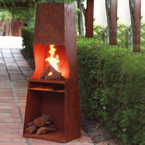 高さ160cmの屋外用暖炉、耐候性鋼製の丸型ファイヤーピット、チミネア - Product Image 4