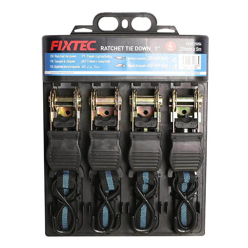 FIXTEC Heavy Duty 5m Poliéster Rachet Amarrar Segurança 4Pcs Catraca Retrátil Amarrar Strap Set