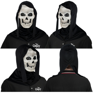 Masque de tête de mort en PVC souple, masque d'horreur pour Halloween, masque de fantôme, masque de cosplay effrayant avec capuche noire, accessoire de maquillage pour fête - Product Image 6