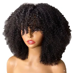 Afro-kinky curly fait à la Machine, perruque de cheveux humains pour femmes noires, cheveux brésiliens vierges naturels, Bob, usine, vente en gros, pas cher