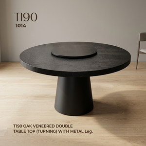 <b>Round</b> <b>Solid</b> Oak Veneered <b>Dining</b> <b>Table</b> Double Top Metal Legs Contemporary Restaurant <b>Table</b> for Hotel <b>Dining</b> 10 Seating Capacity - Product Image 2