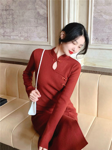 Guangzhou Auyan nuevo estilo chino Retro hueco curvo Cheongsam hebilla hendidura sobre <span class=keywords><strong>la</strong></span> rodilla vestido - Product Image 5