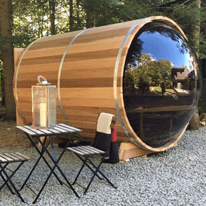 Sauna tonneau en bois de cèdre rouge 4-8 personnes extérieur avec poêle à bois - Product Image 2
