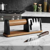 Aiguiseur de couteaux manuel 4 étapes avec base en bois, fentes pour ciseaux en tungstène, céramique et diamant, antidérapant, pour kit d'affûtage de cuisine