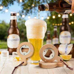 Wooden Key Bottle Opener Magnetic Bears in Blue Hat Bottle Opener Beech Wood Round Handle Magnet Wood <b>Light</b> Brown Hanging <b>Rope</b> - Product Image 2