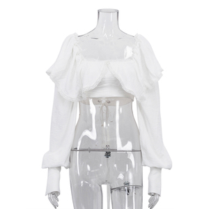 <span class=keywords><strong>Top</strong></span> Corto Estivo da Donna <span class=keywords><strong>Bianco</strong></span> Sexy con Spalle Scoperte e <span class=keywords><strong>Maniche</strong></span> <span class=keywords><strong>Lunghe</strong></span>, con Lacci Posteriori e Fascia, Abbigliamento Donna 2026 - Vendita all'Ingrosso - Product Image 4