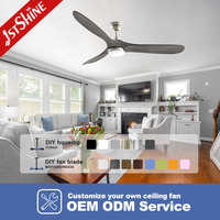 Ventilateur de plafond 1stshine en bois massif, style contemporain intelligent, pales réversibles, moteur silencieux, haute efficacité, avec lumière LED