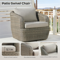 Fauteuil pivotant en osier pour patio, fauteuil rotatif d'extérieur, chaise longue en rotin pour jardin, terrasse