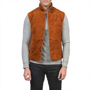 Gilet sans manches en velours marron pour homme, col en V, simple boutonnage, chaud, décontracté, style vintage, boutons dorés, pour l'automne - Product Image 6
