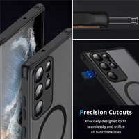 Étui de téléphone magnétique antichoc mat avec chargement sans fil PC TPU+aimants, protection de l'appareil photo pour S24 Ultra/S23/S22