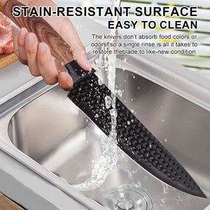 Popular 9pcs Non-Stick Coating Stainless Steel <b>Kitchen</b> Chef Knife Set Paring Knives with Sharpener <b>Scissor</b> and Rotating Stand - Product Image 5